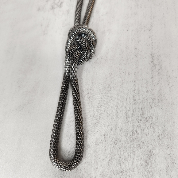 Gunmetal Grey Mesh Chain Knotted Long Statement Necklace Goth - Picture 9 of 10
